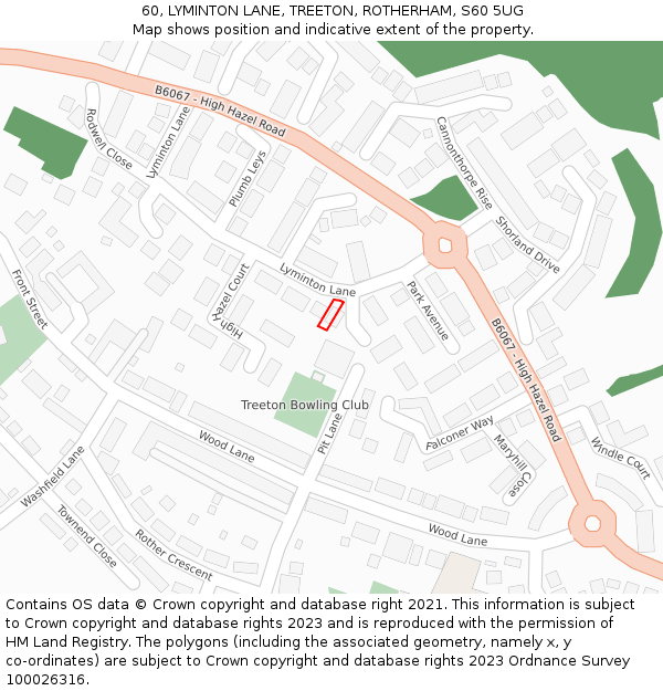 60, LYMINTON LANE, TREETON, ROTHERHAM, S60 5UG: Location map and indicative extent of plot