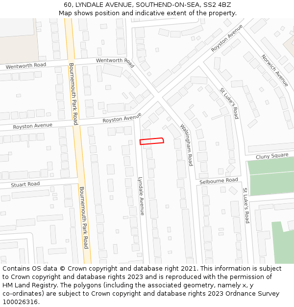 60, LYNDALE AVENUE, SOUTHEND-ON-SEA, SS2 4BZ: Location map and indicative extent of plot