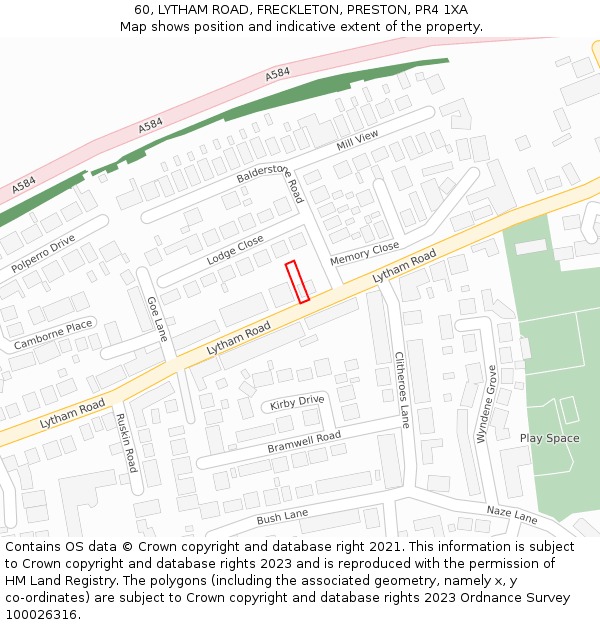 60, LYTHAM ROAD, FRECKLETON, PRESTON, PR4 1XA: Location map and indicative extent of plot