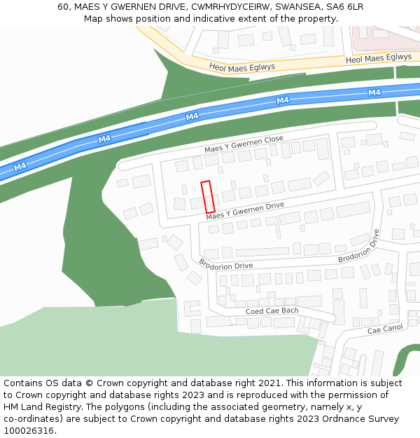 60, MAES Y GWERNEN DRIVE, CWMRHYDYCEIRW, SWANSEA, SA6 6LR: Location map and indicative extent of plot