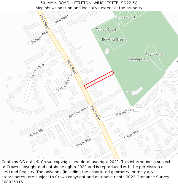 60, MAIN ROAD, LITTLETON, WINCHESTER, SO22 6QJ: Location map and indicative extent of plot