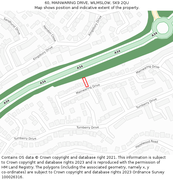 60, MAINWARING DRIVE, WILMSLOW, SK9 2QU: Location map and indicative extent of plot