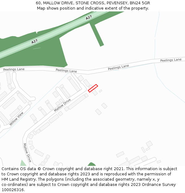 60, MALLOW DRIVE, STONE CROSS, PEVENSEY, BN24 5GR: Location map and indicative extent of plot