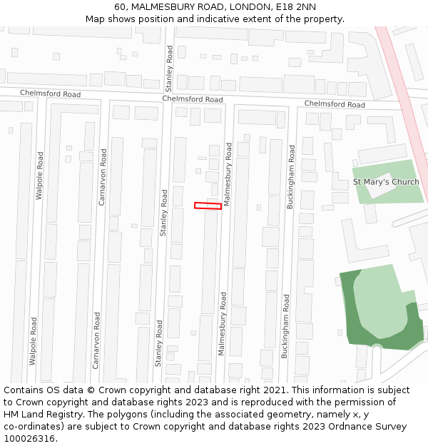 60, MALMESBURY ROAD, LONDON, E18 2NN: Location map and indicative extent of plot