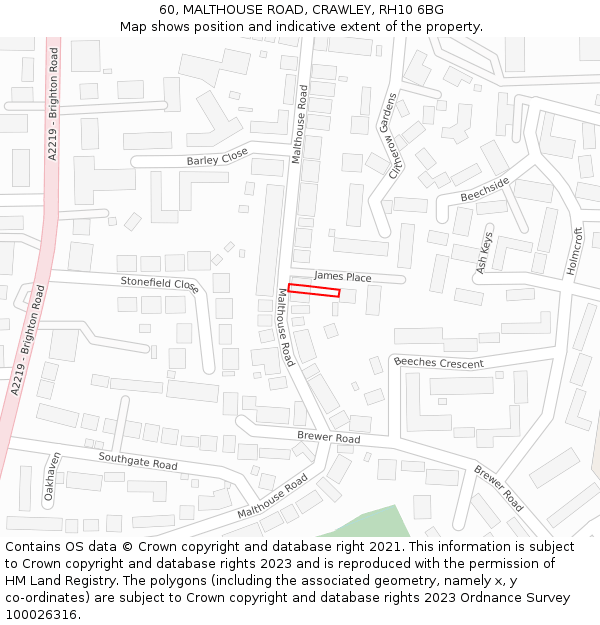 60, MALTHOUSE ROAD, CRAWLEY, RH10 6BG: Location map and indicative extent of plot