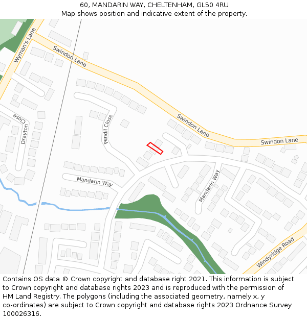 60, MANDARIN WAY, CHELTENHAM, GL50 4RU: Location map and indicative extent of plot