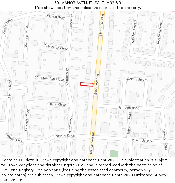 60, MANOR AVENUE, SALE, M33 5JR: Location map and indicative extent of plot