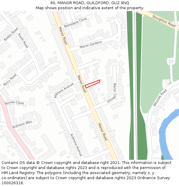 60, MANOR ROAD, GUILDFORD, GU2 9NQ: Location map and indicative extent of plot