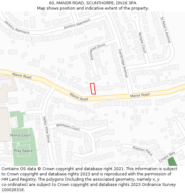 60, MANOR ROAD, SCUNTHORPE, DN16 3PA: Location map and indicative extent of plot