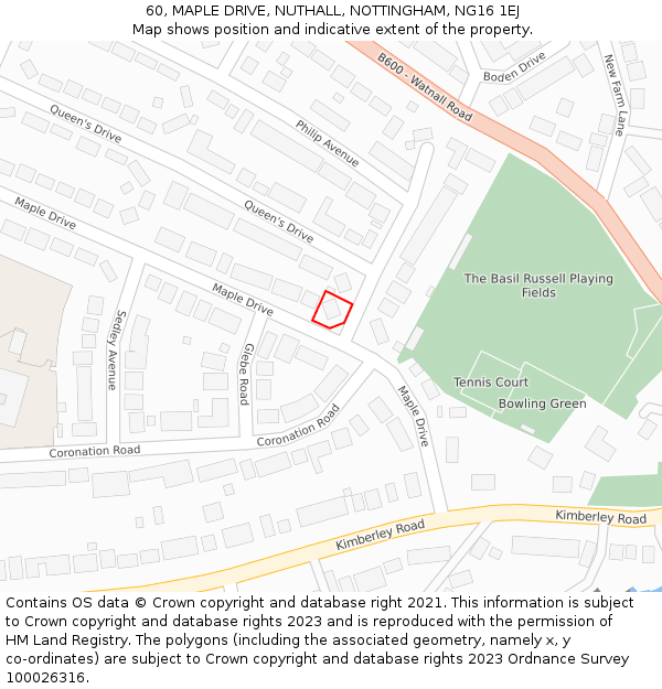 60, MAPLE DRIVE, NUTHALL, NOTTINGHAM, NG16 1EJ: Location map and indicative extent of plot