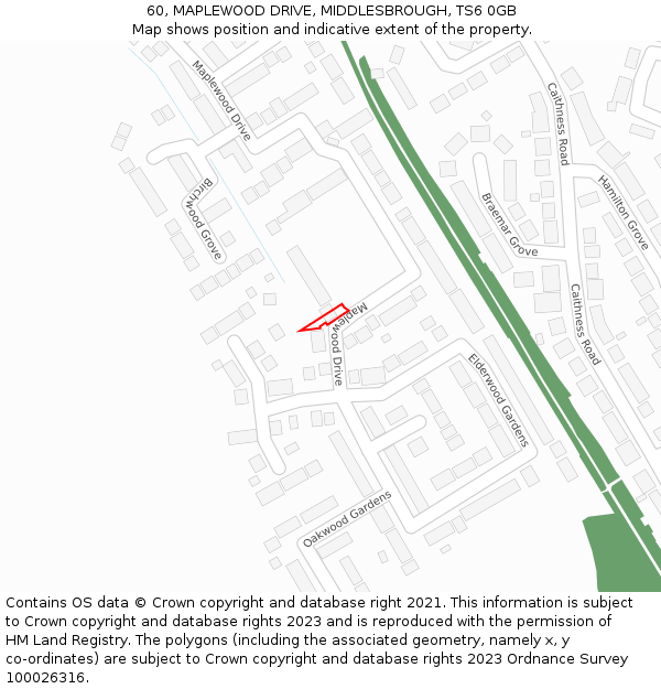 60, MAPLEWOOD DRIVE, MIDDLESBROUGH, TS6 0GB: Location map and indicative extent of plot