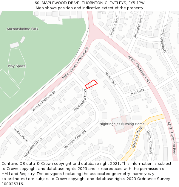 60, MAPLEWOOD DRIVE, THORNTON-CLEVELEYS, FY5 1PW: Location map and indicative extent of plot