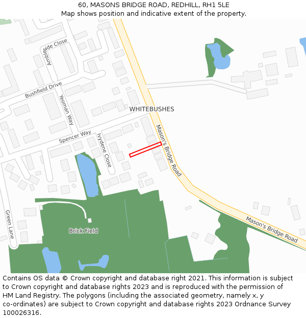 60, MASONS BRIDGE ROAD, REDHILL, RH1 5LE: Location map and indicative extent of plot