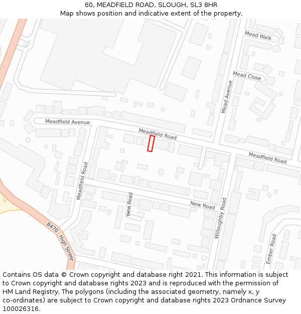 60, MEADFIELD ROAD, SLOUGH, SL3 8HR: Location map and indicative extent of plot