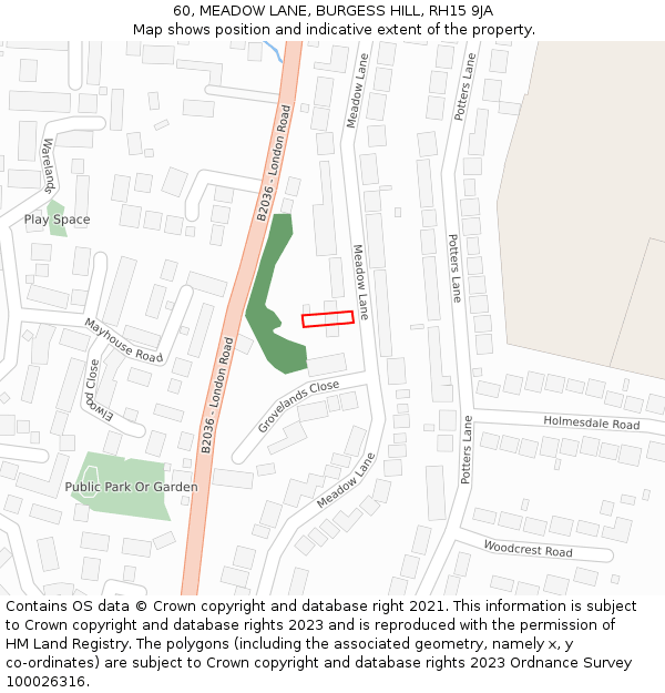 60, MEADOW LANE, BURGESS HILL, RH15 9JA: Location map and indicative extent of plot