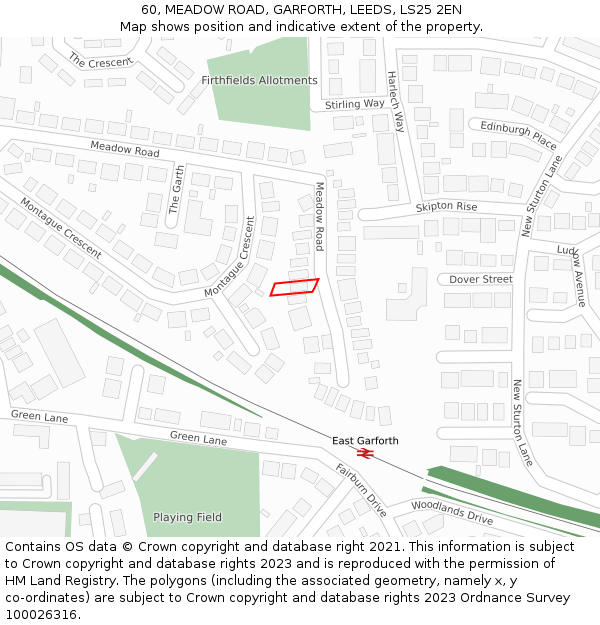 60, MEADOW ROAD, GARFORTH, LEEDS, LS25 2EN: Location map and indicative extent of plot