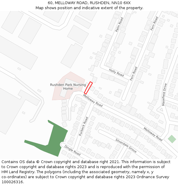 60, MELLOWAY ROAD, RUSHDEN, NN10 6XX: Location map and indicative extent of plot