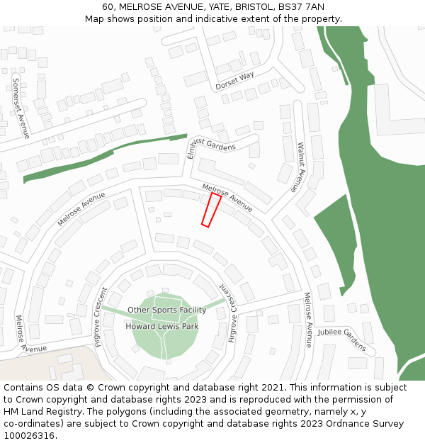 60, MELROSE AVENUE, YATE, BRISTOL, BS37 7AN: Location map and indicative extent of plot