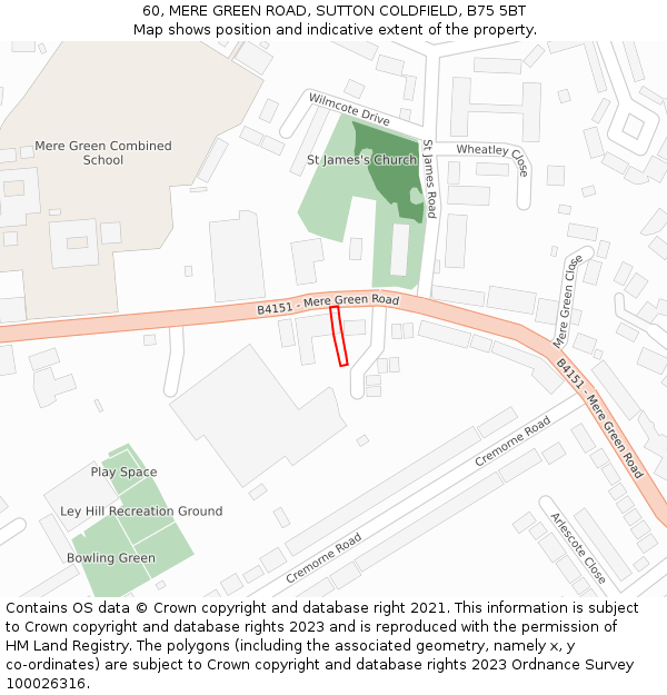 60, MERE GREEN ROAD, SUTTON COLDFIELD, B75 5BT: Location map and indicative extent of plot