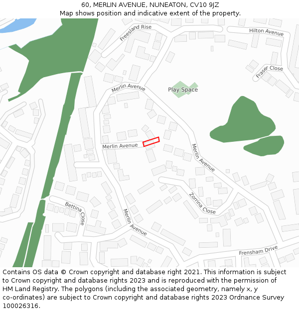 60, MERLIN AVENUE, NUNEATON, CV10 9JZ: Location map and indicative extent of plot