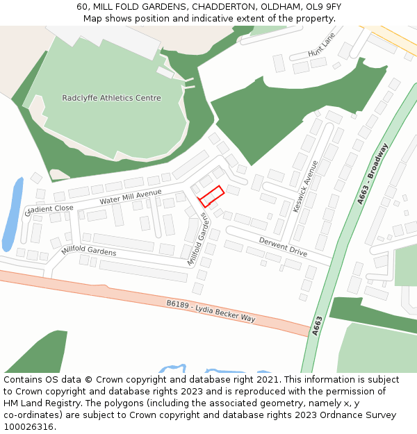 60, MILL FOLD GARDENS, CHADDERTON, OLDHAM, OL9 9FY: Location map and indicative extent of plot