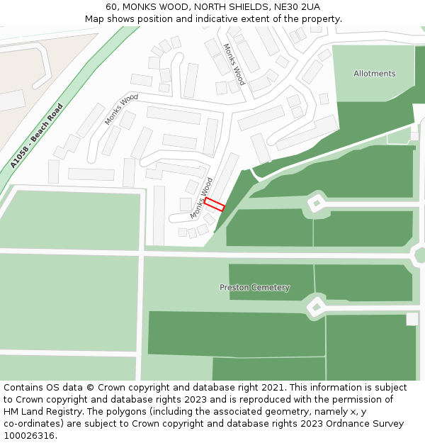 60, MONKS WOOD, NORTH SHIELDS, NE30 2UA: Location map and indicative extent of plot