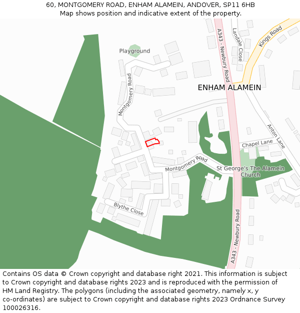 60, MONTGOMERY ROAD, ENHAM ALAMEIN, ANDOVER, SP11 6HB: Location map and indicative extent of plot