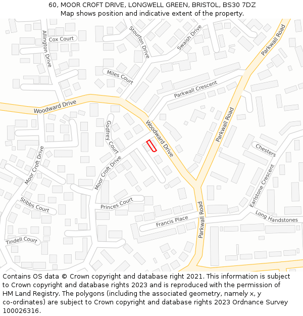 60, MOOR CROFT DRIVE, LONGWELL GREEN, BRISTOL, BS30 7DZ: Location map and indicative extent of plot