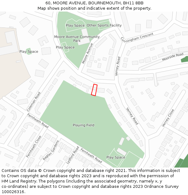 60, MOORE AVENUE, BOURNEMOUTH, BH11 8BB: Location map and indicative extent of plot