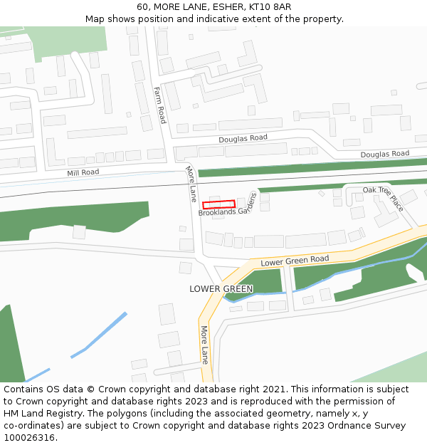 60, MORE LANE, ESHER, KT10 8AR: Location map and indicative extent of plot