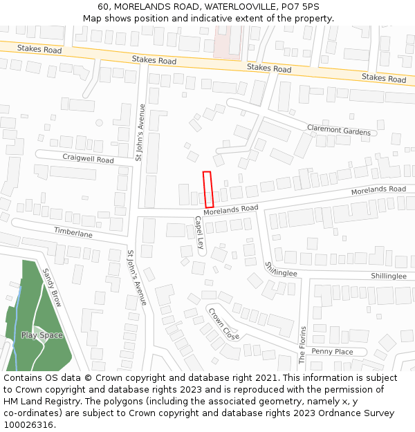 60, MORELANDS ROAD, WATERLOOVILLE, PO7 5PS: Location map and indicative extent of plot