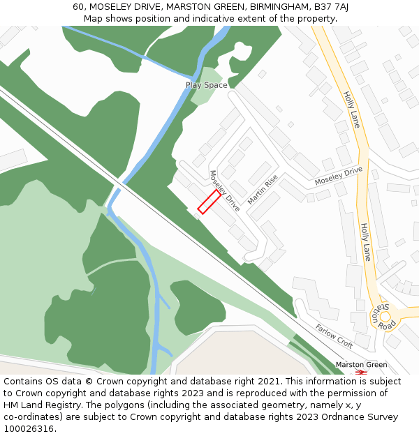 60, MOSELEY DRIVE, MARSTON GREEN, BIRMINGHAM, B37 7AJ: Location map and indicative extent of plot