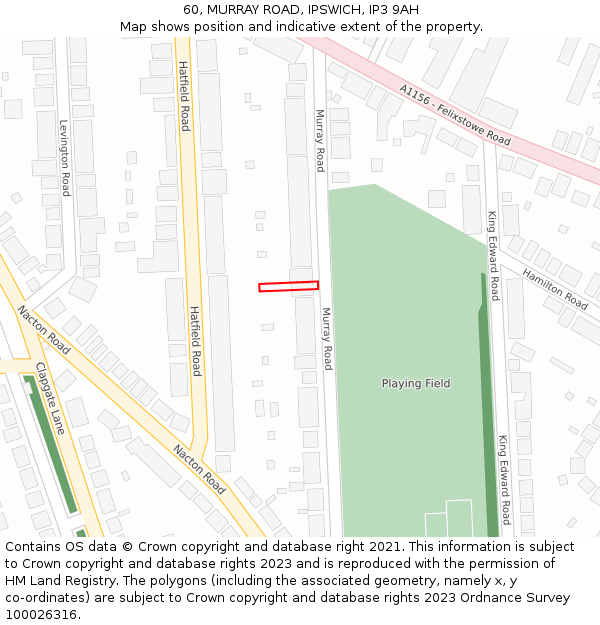 60, MURRAY ROAD, IPSWICH, IP3 9AH: Location map and indicative extent of plot