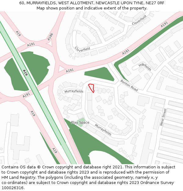 60, MURRAYFIELDS, WEST ALLOTMENT, NEWCASTLE UPON TYNE, NE27 0RF: Location map and indicative extent of plot