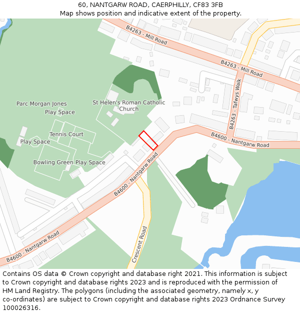 60, NANTGARW ROAD, CAERPHILLY, CF83 3FB: Location map and indicative extent of plot