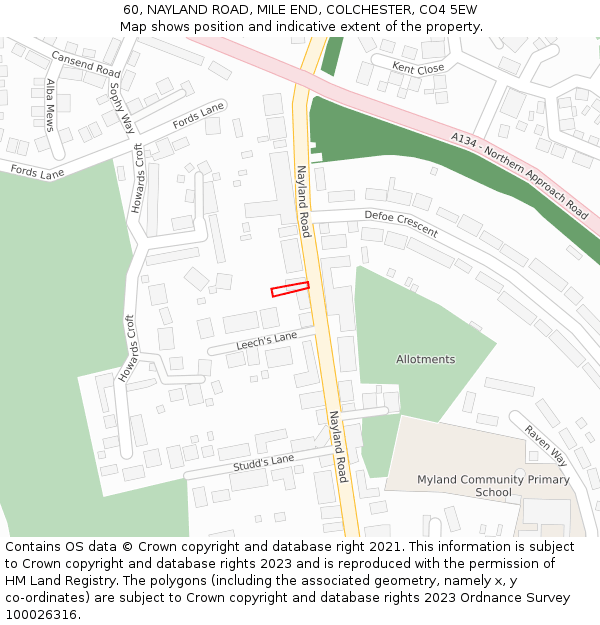 60, NAYLAND ROAD, MILE END, COLCHESTER, CO4 5EW: Location map and indicative extent of plot