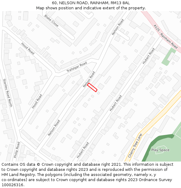 60, NELSON ROAD, RAINHAM, RM13 8AL: Location map and indicative extent of plot