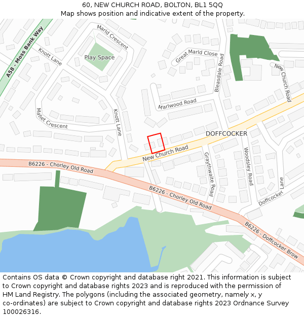 60, NEW CHURCH ROAD, BOLTON, BL1 5QQ: Location map and indicative extent of plot