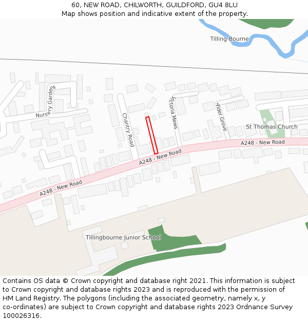 60, NEW ROAD, CHILWORTH, GUILDFORD, GU4 8LU: Location map and indicative extent of plot