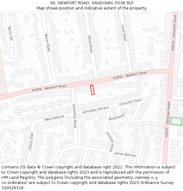 60, NEWPORT ROAD, SANDOWN, PO36 9LP: Location map and indicative extent of plot