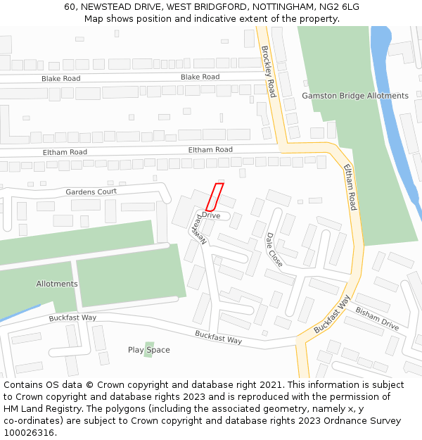 60, NEWSTEAD DRIVE, WEST BRIDGFORD, NOTTINGHAM, NG2 6LG: Location map and indicative extent of plot