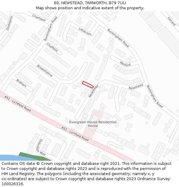 60, NEWSTEAD, TAMWORTH, B79 7UU: Location map and indicative extent of plot