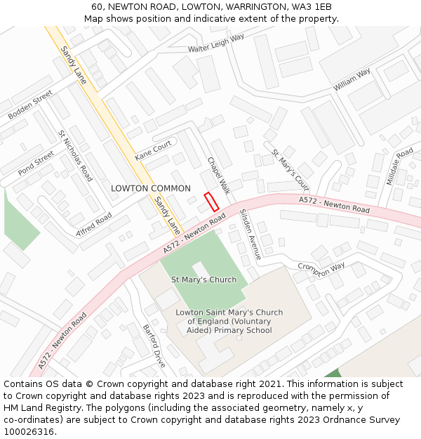 60, NEWTON ROAD, LOWTON, WARRINGTON, WA3 1EB: Location map and indicative extent of plot