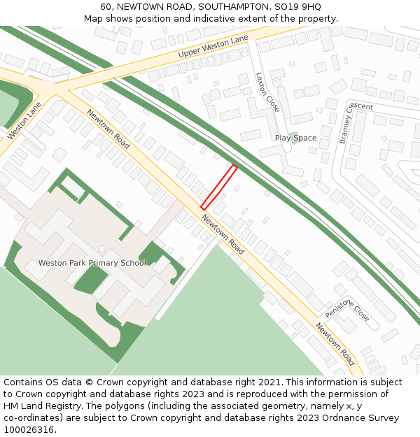 60, NEWTOWN ROAD, SOUTHAMPTON, SO19 9HQ: Location map and indicative extent of plot