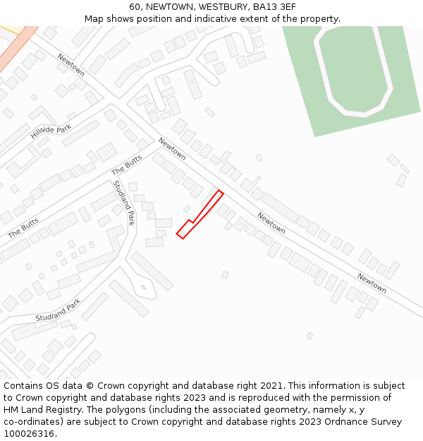 60, NEWTOWN, WESTBURY, BA13 3EF: Location map and indicative extent of plot