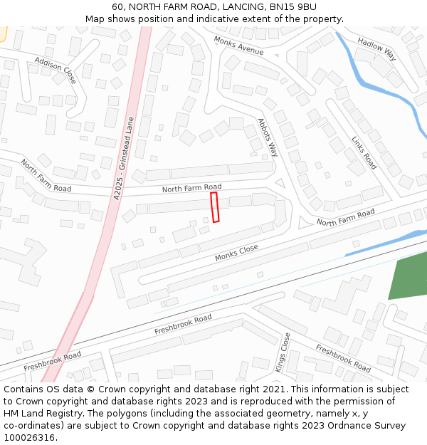60, NORTH FARM ROAD, LANCING, BN15 9BU: Location map and indicative extent of plot