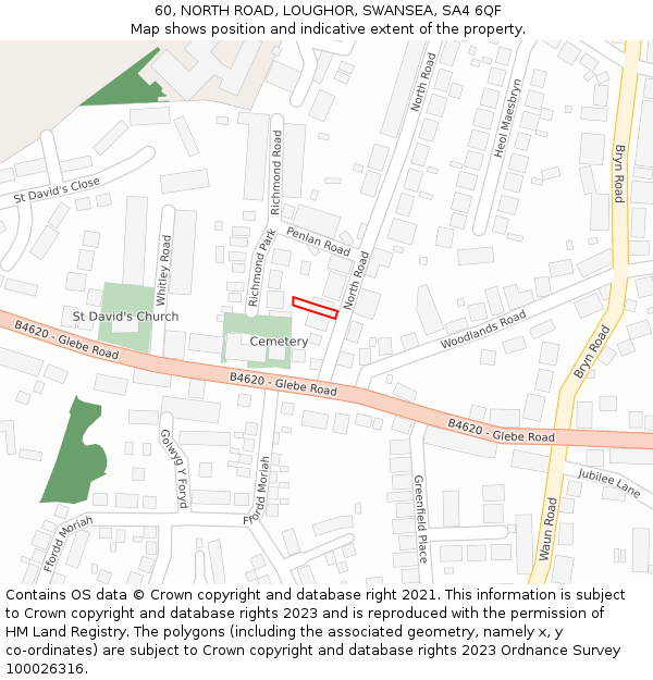 60, NORTH ROAD, LOUGHOR, SWANSEA, SA4 6QF: Location map and indicative extent of plot