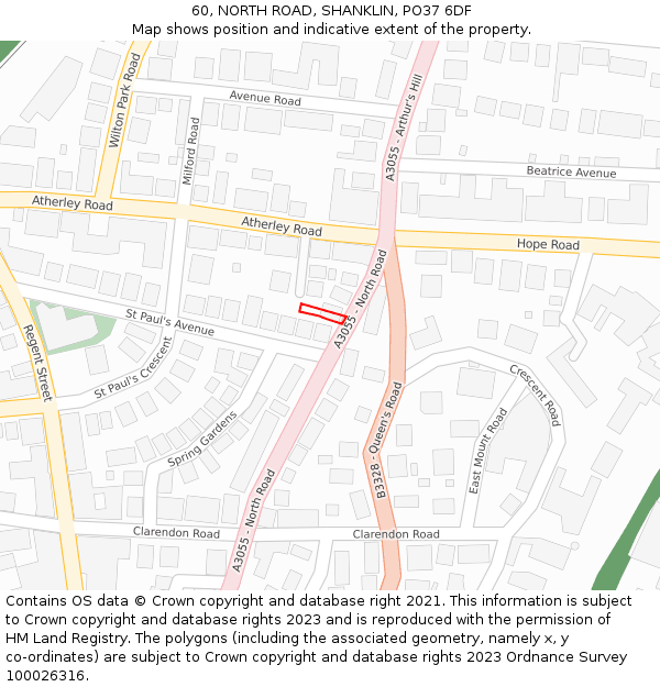 60, NORTH ROAD, SHANKLIN, PO37 6DF: Location map and indicative extent of plot