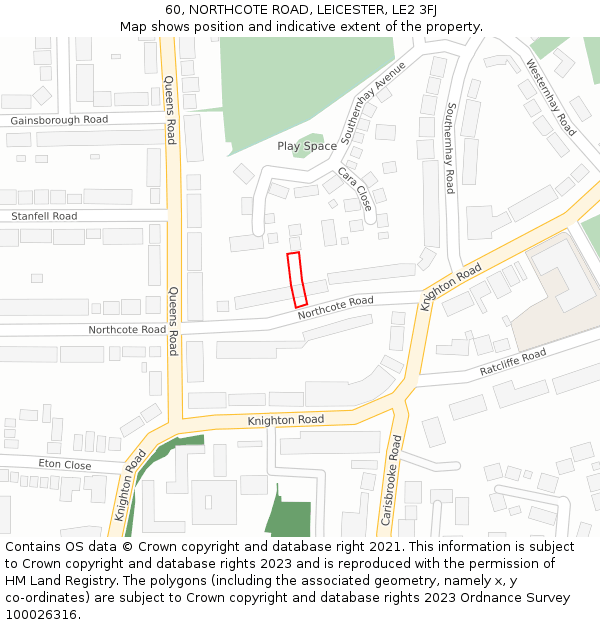 60, NORTHCOTE ROAD, LEICESTER, LE2 3FJ: Location map and indicative extent of plot