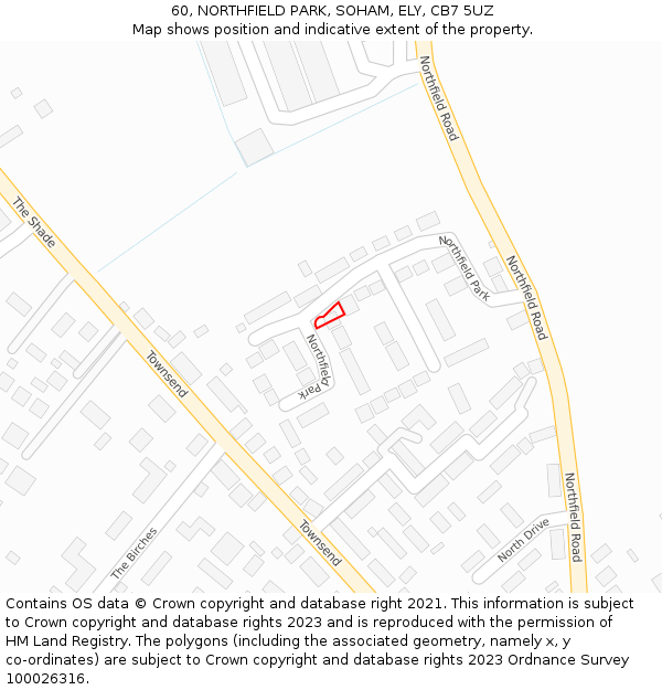 60, NORTHFIELD PARK, SOHAM, ELY, CB7 5UZ: Location map and indicative extent of plot